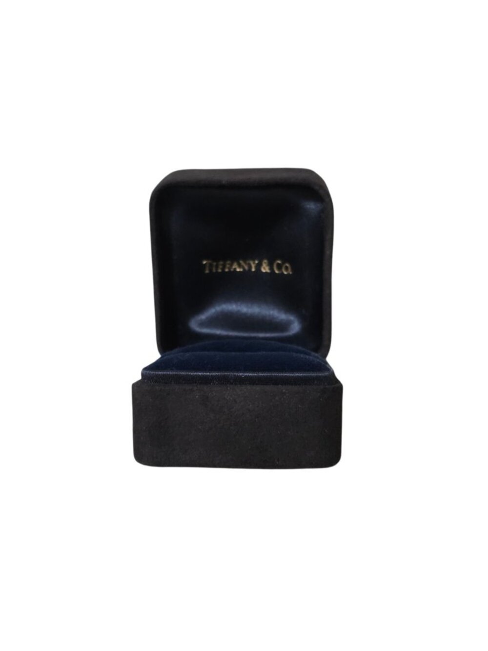 Vtg Tiffany Small Black and Royal Blue Suede Empty Ring Storage Box 2"x 1.75"